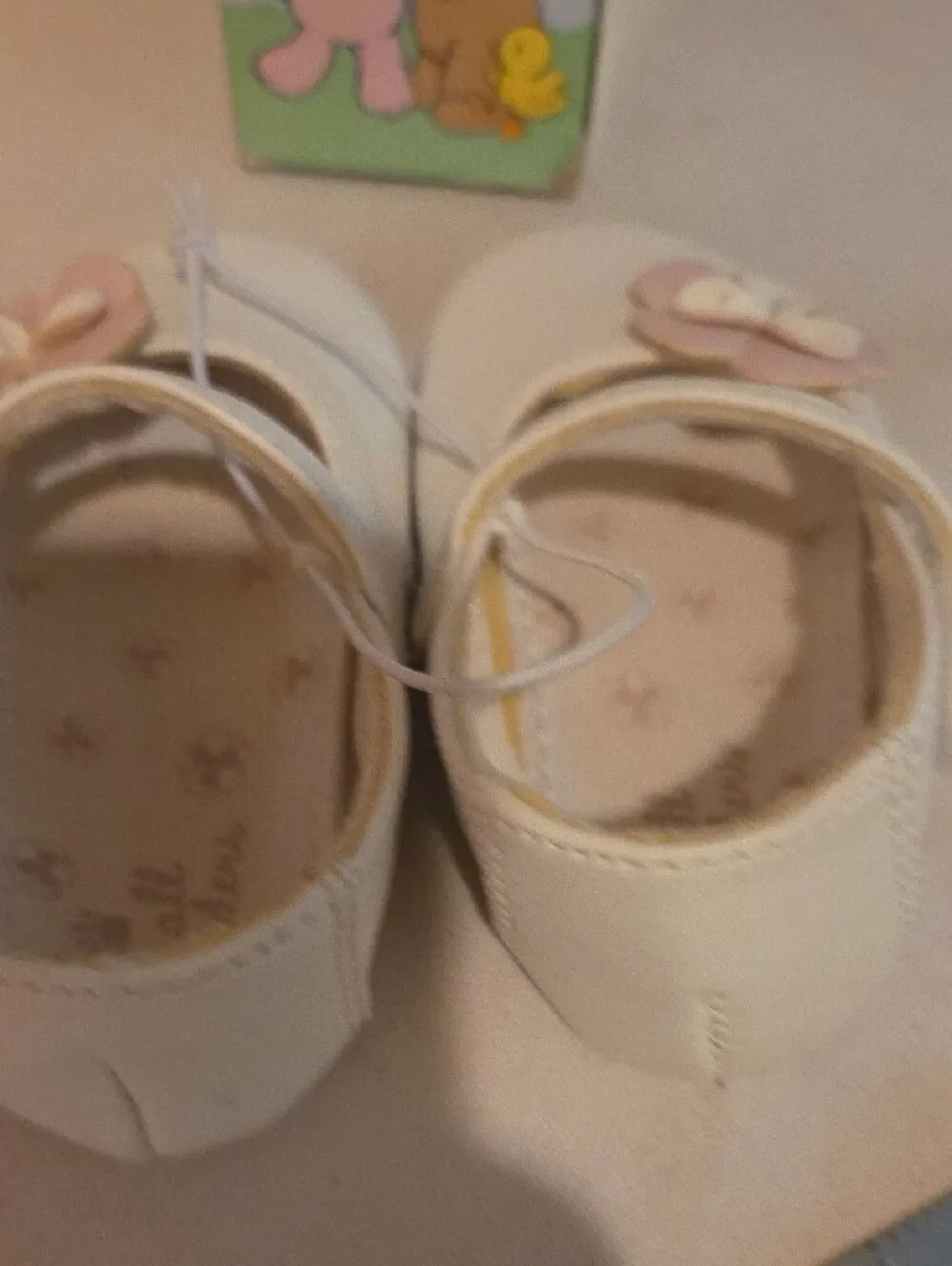 NWT Baby Girls Cream Mary Jane Shoes with Pink Flower Accent